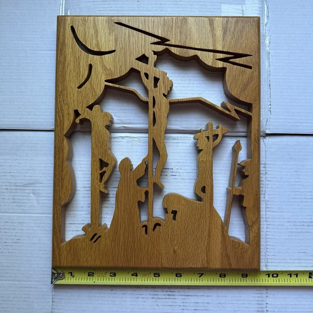 VTG‎ Wooden Wall Hanging Laser Cut Out Folk Art Religious Scene MCM